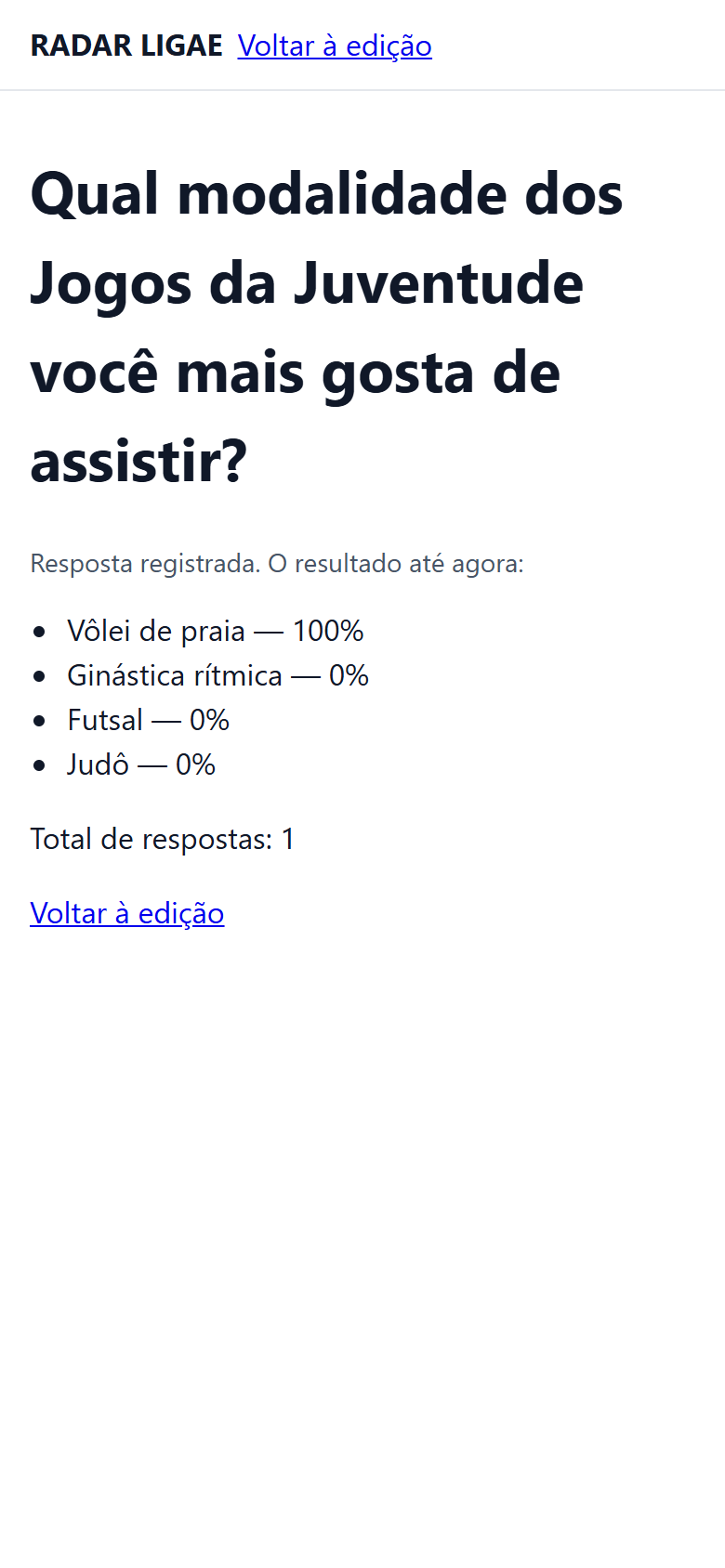 Resultado da enquete depois do voto